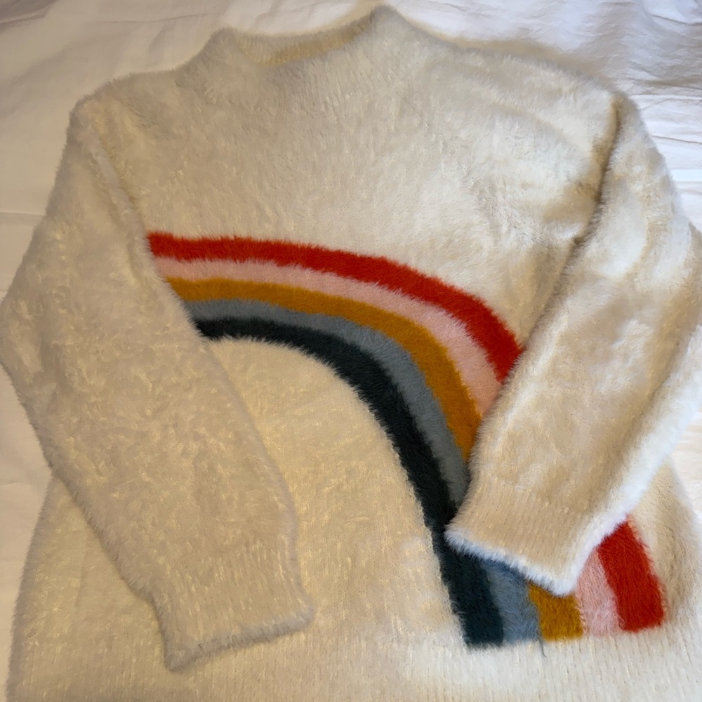 Hanna Andersson Cream Sweater with Colorful Rainbow